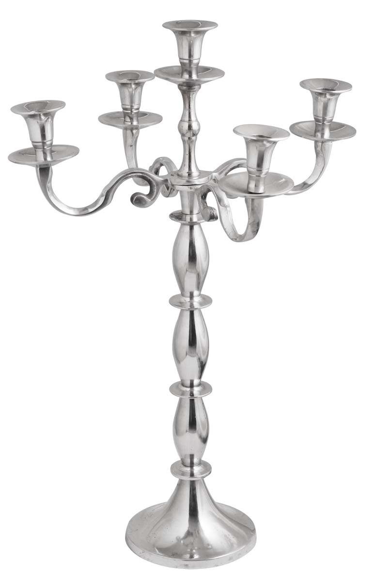23.5” Aluminum Candelabra with 5 Holders – Steel Finish – Antique-Look Home Décor / Gifts